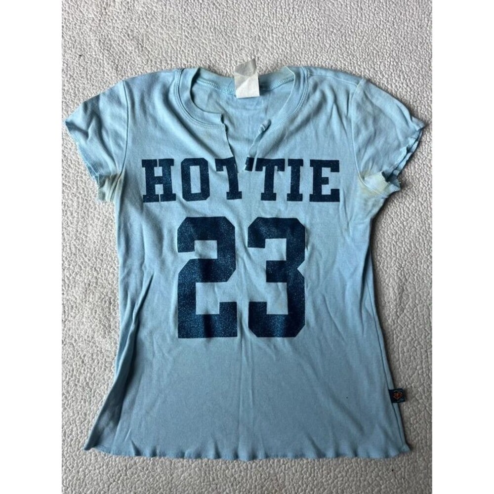 Vintage 90s Y2K Big Flirt Baby Blue Hottie Sleeveless Top Womens Small
